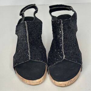 Black Glitter Wedges Sparkly Sandal | Women Size 7.5